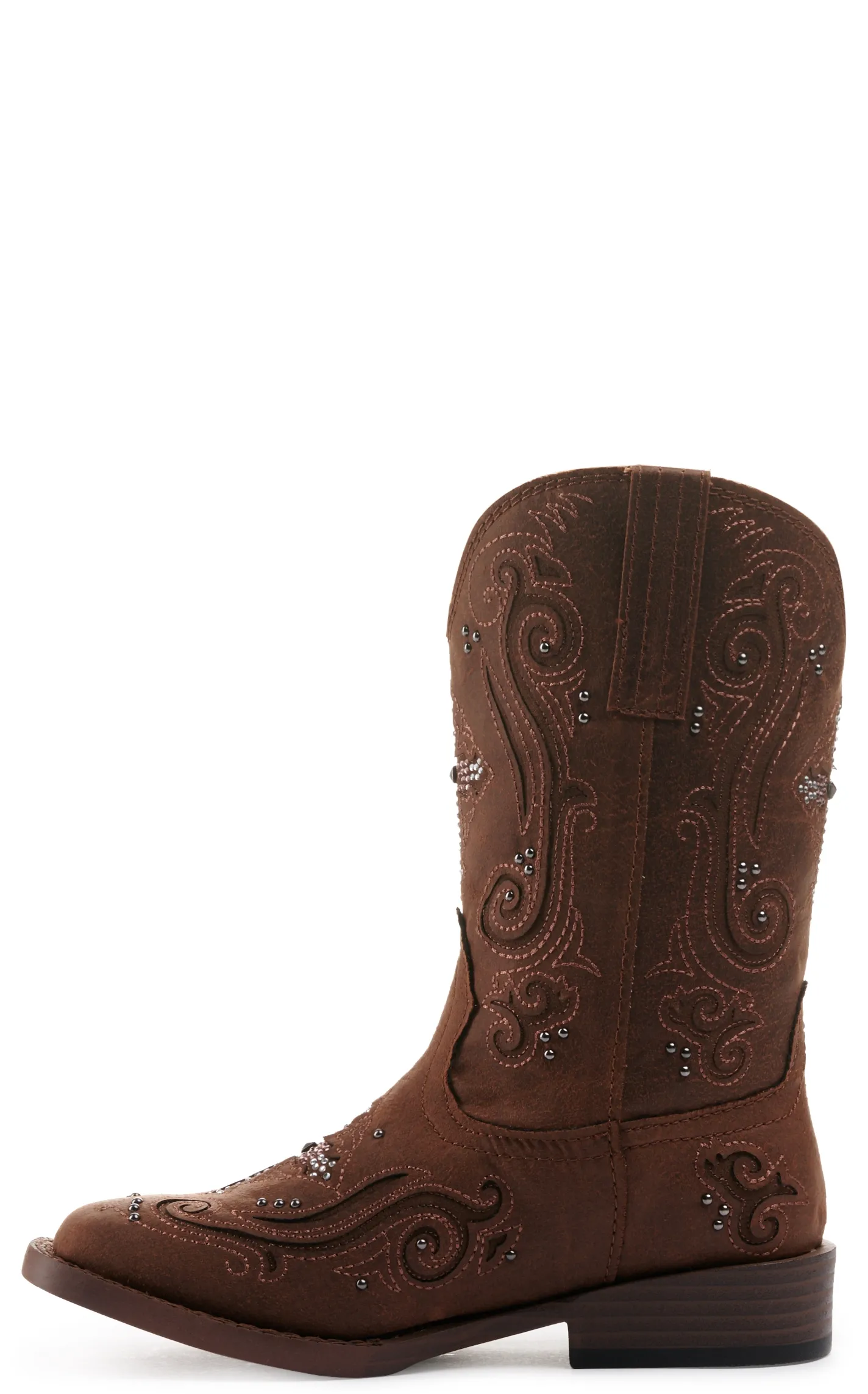 Roper Kids Brown with Crystal Cross & Studs Square Toe Cowboy Boots