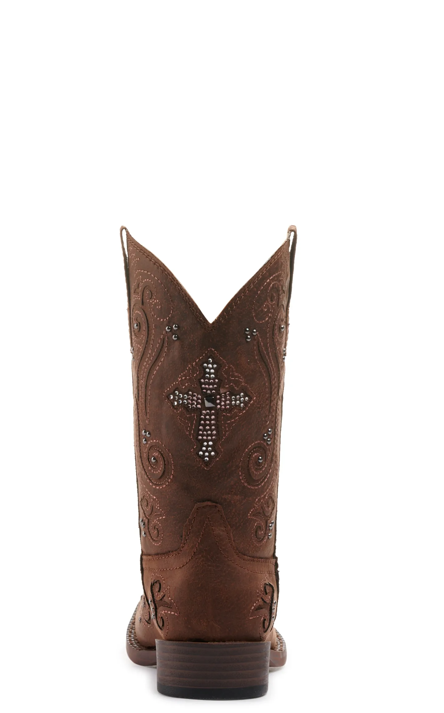 Roper Kids Brown with Crystal Cross & Studs Square Toe Cowboy Boots