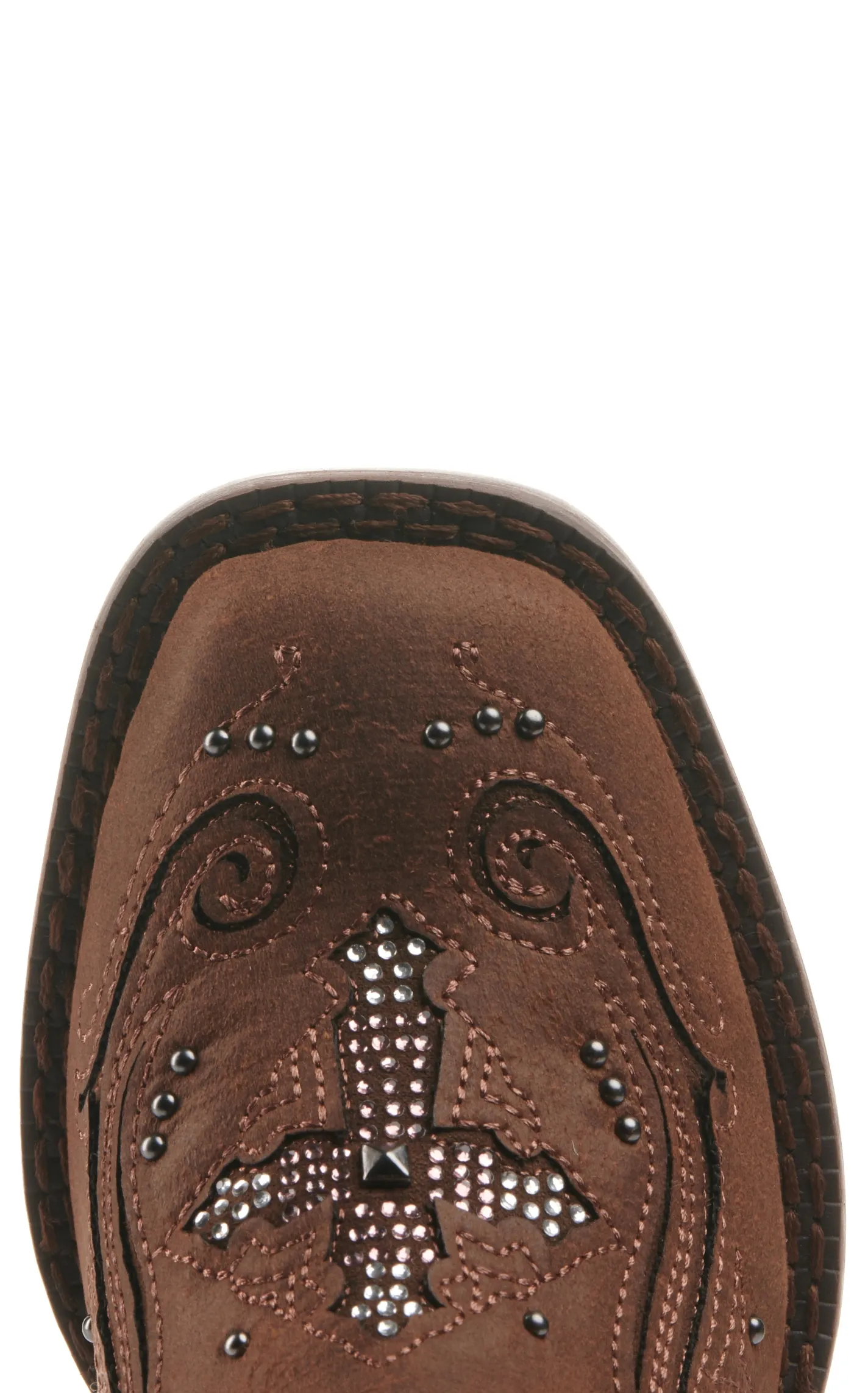 Roper Kids Brown with Crystal Cross & Studs Square Toe Cowboy Boots