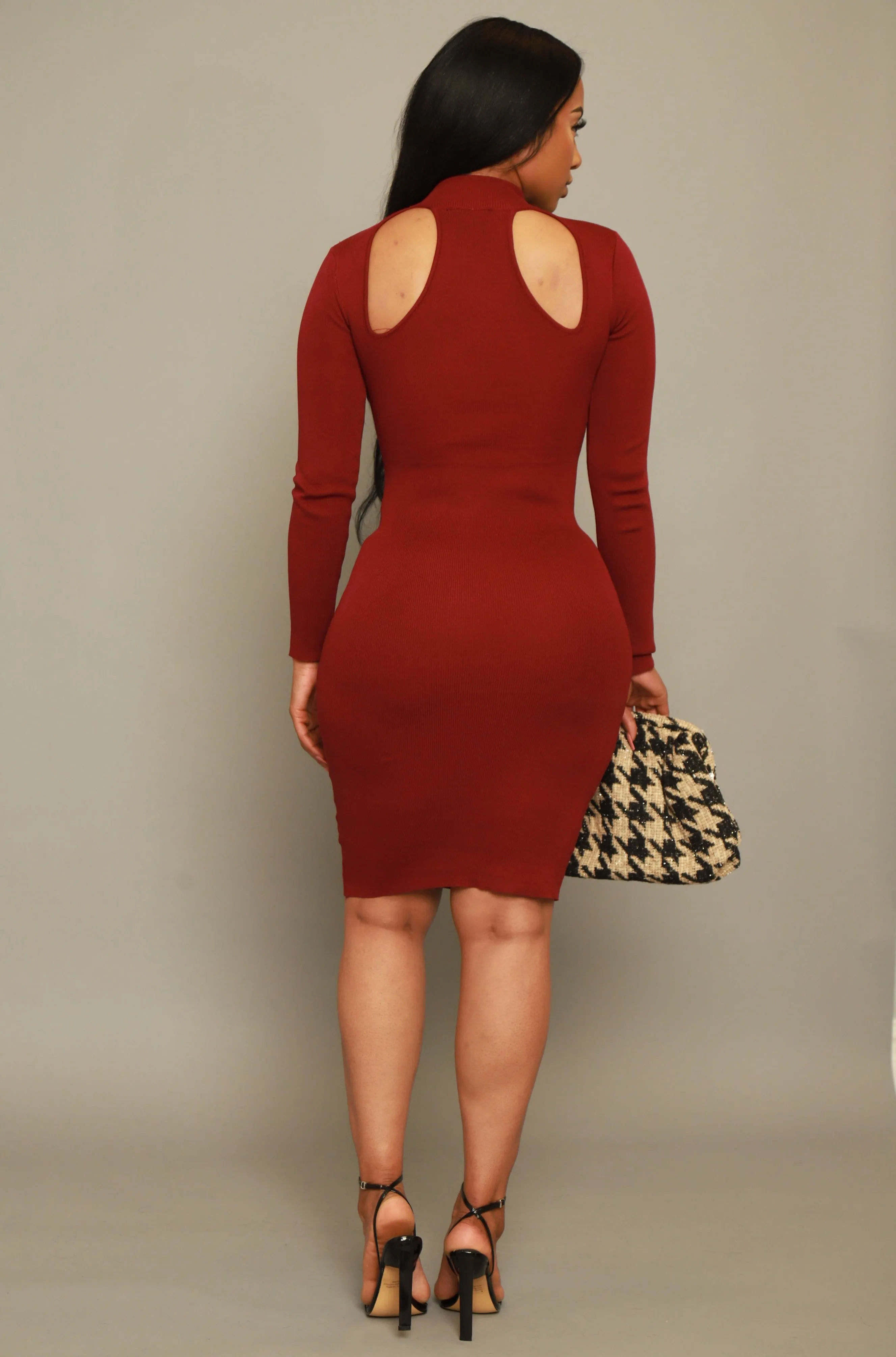 Set For Life Cut Out Midi Dress - Burgundy