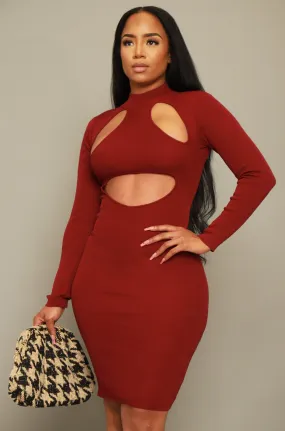 Set For Life Cut Out Midi Dress - Burgundy