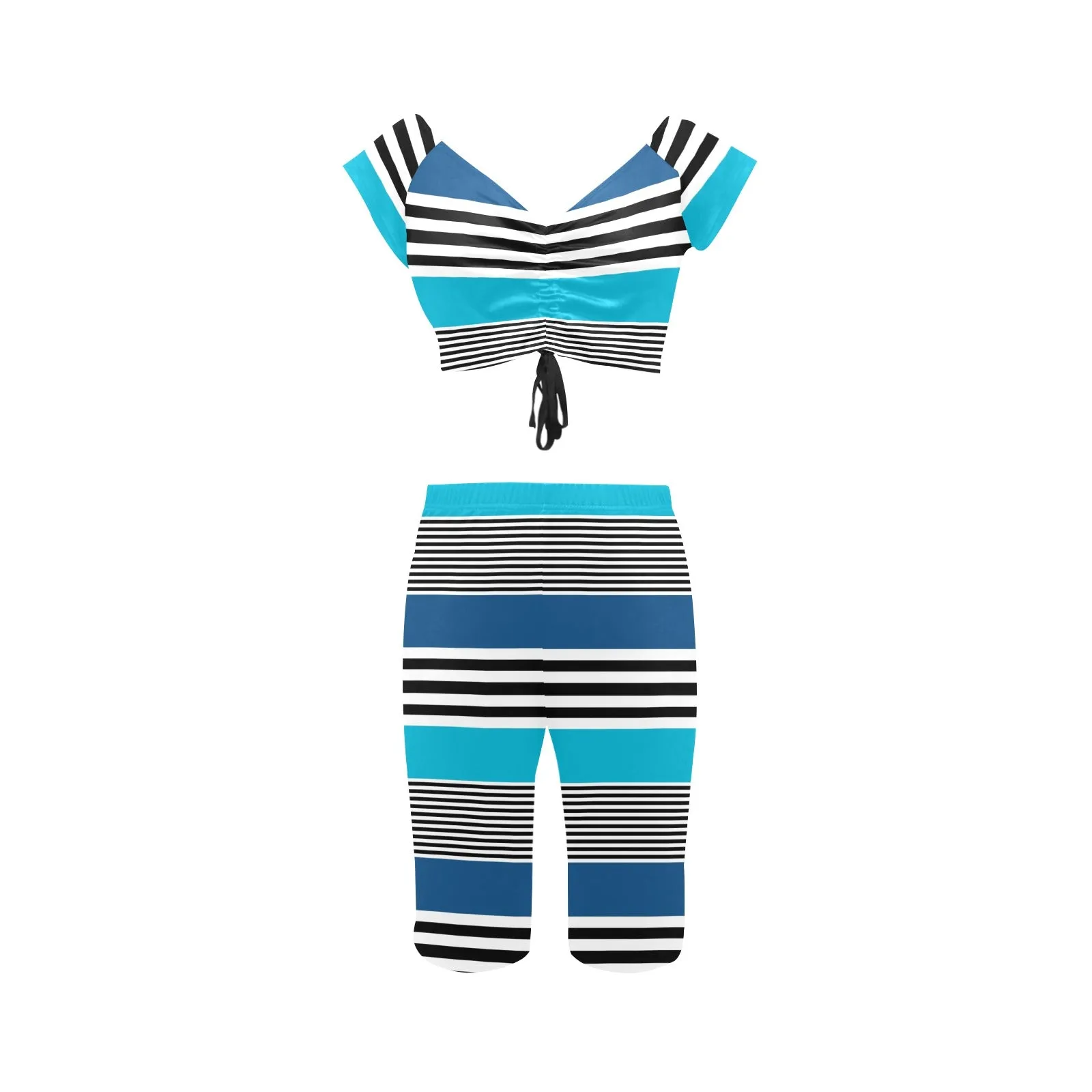 shades of blue bw stripe Women's Crop Top Yoga Set