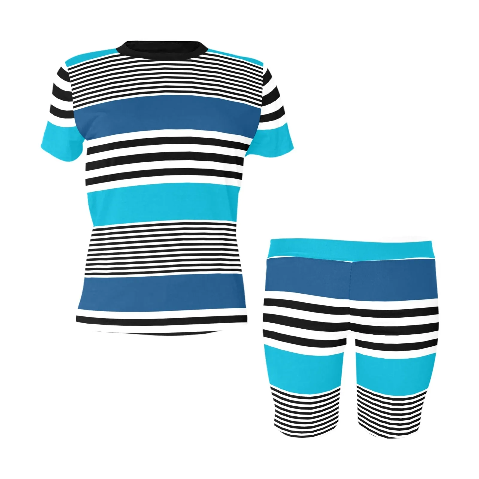 shades of blue bw stripe Women's Short Yoga Set