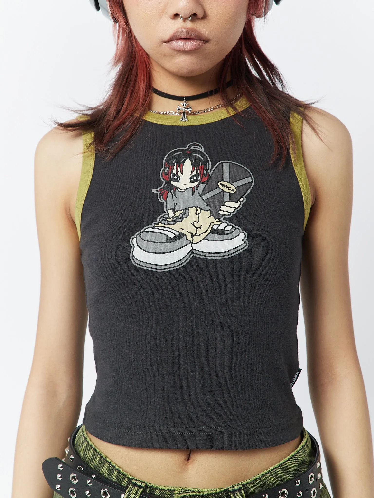 Skater Girl Graphic Ringer Vest Top