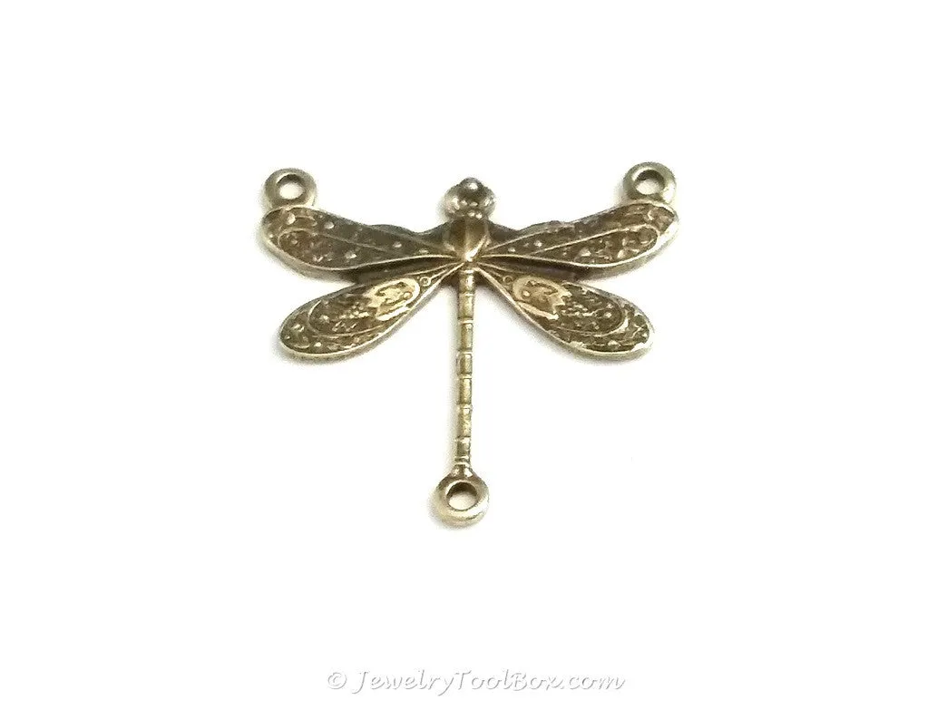 Small Antique Brass Dragonfly Pendant Connector Charm, 3 Loop, Lot Size 10, #03B