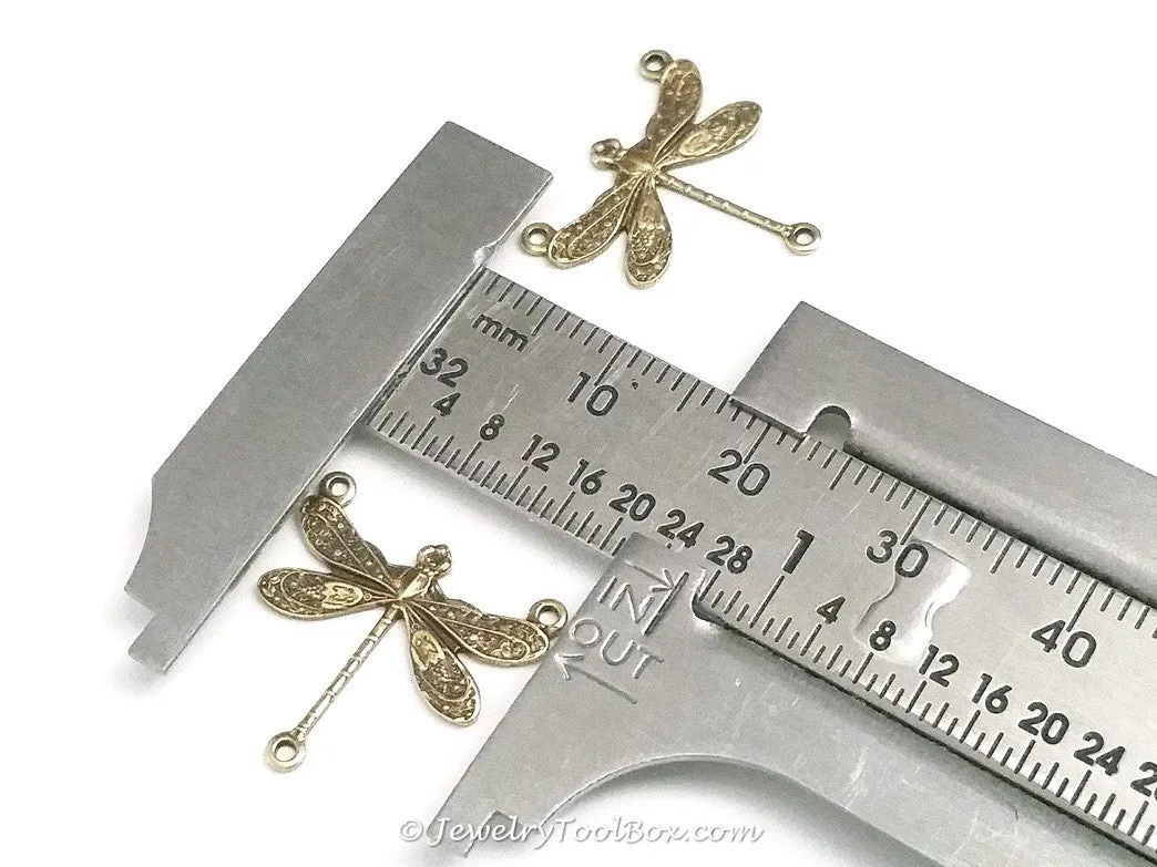 Small Antique Brass Dragonfly Pendant Connector Charm, 3 Loop, Lot Size 10, #03B