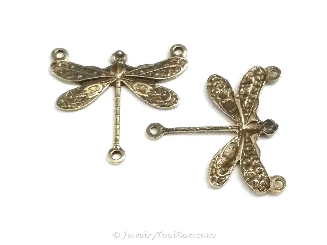 Small Antique Brass Dragonfly Pendant Connector Charm, 3 Loop, Lot Size 10, #03B