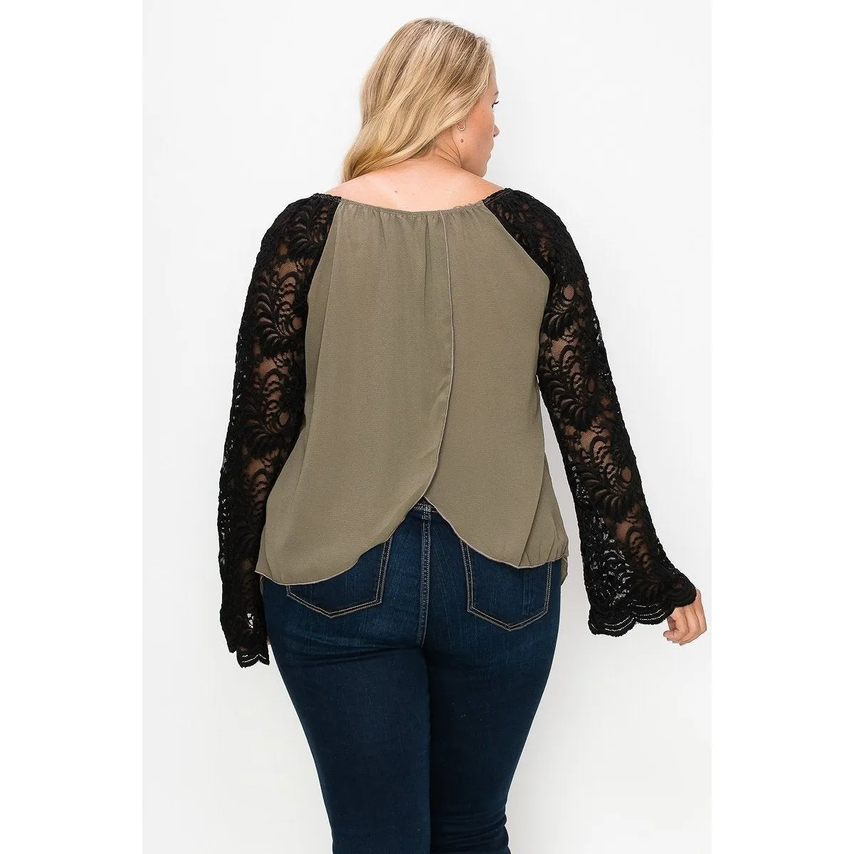 Solid Top Featuring Flattering Lace Bell Sleeves