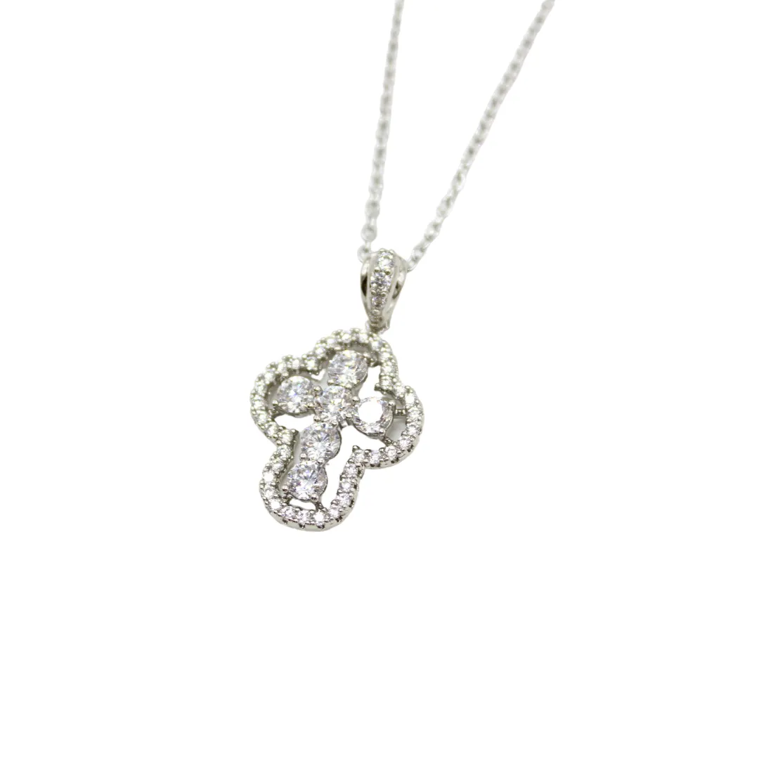 Steel Zircon Crystal Diamante Cross/Chain Set