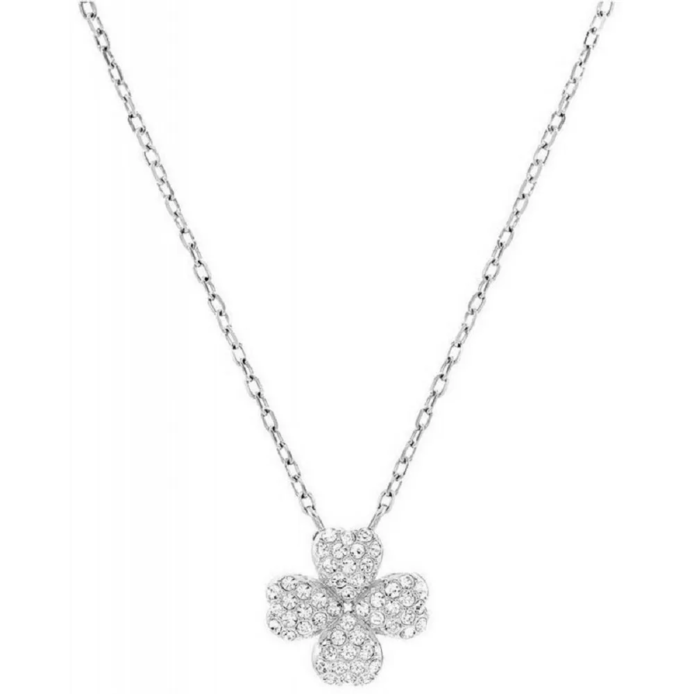 Swarovski Banjo Necklace Flower Pendant, White, Rhodium plated -5076856