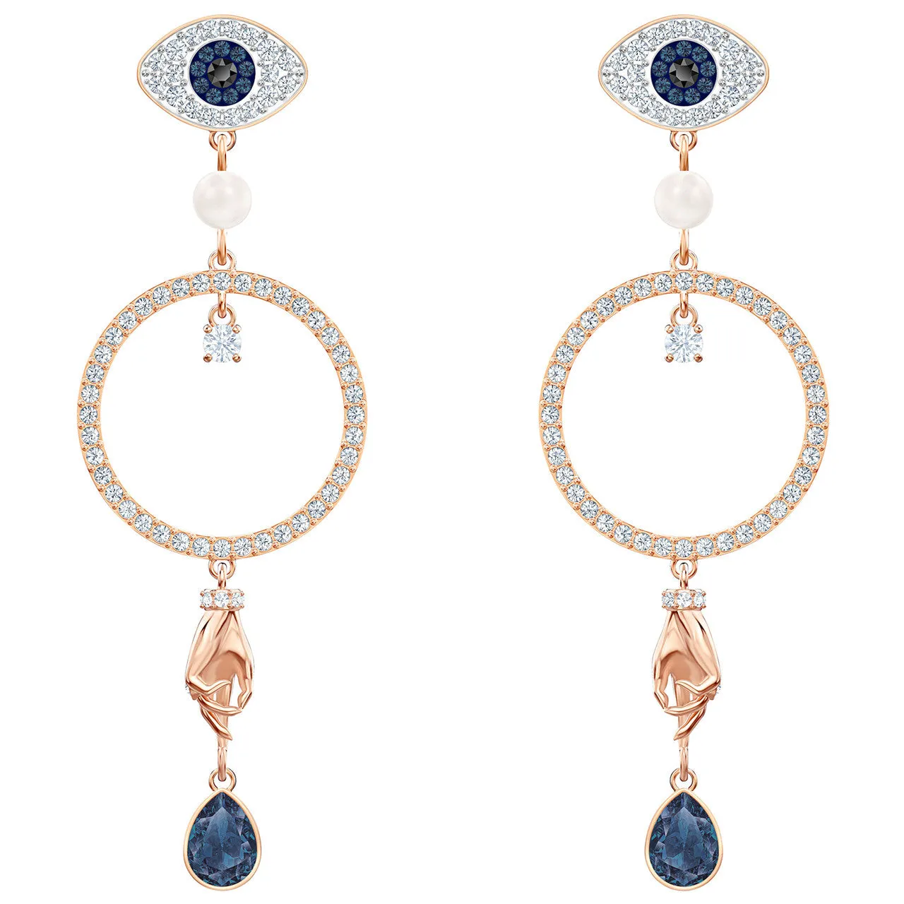 Swarovski Evil Eye Symbolic Hoop Pierced Earrings, Multi-Colored, Rose-Gold Tone -5500642