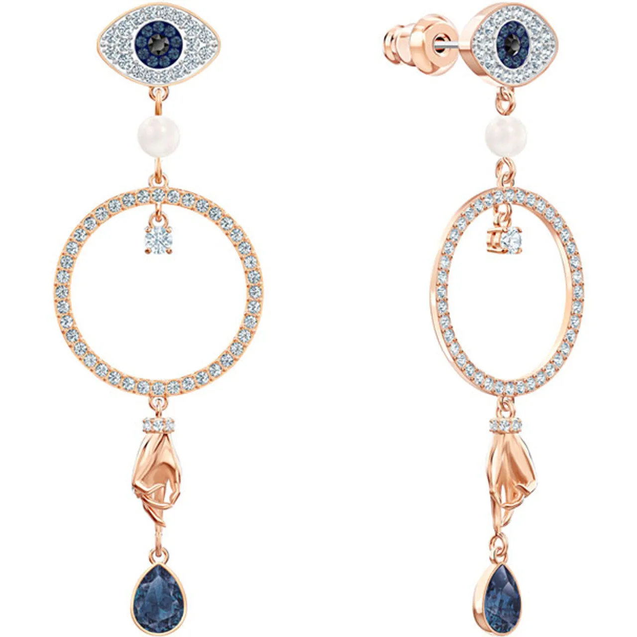 Swarovski Evil Eye Symbolic Hoop Pierced Earrings, Multi-Colored, Rose-Gold Tone -5500642