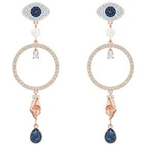 Swarovski Evil Eye Symbolic Hoop Pierced Earrings, Multi-Colored, Rose-Gold Tone -5500642