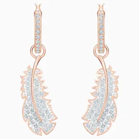 SWAROVSKI NICE Naughty Feather Hoop Earrings, White, Rose Gold Plated -5497872