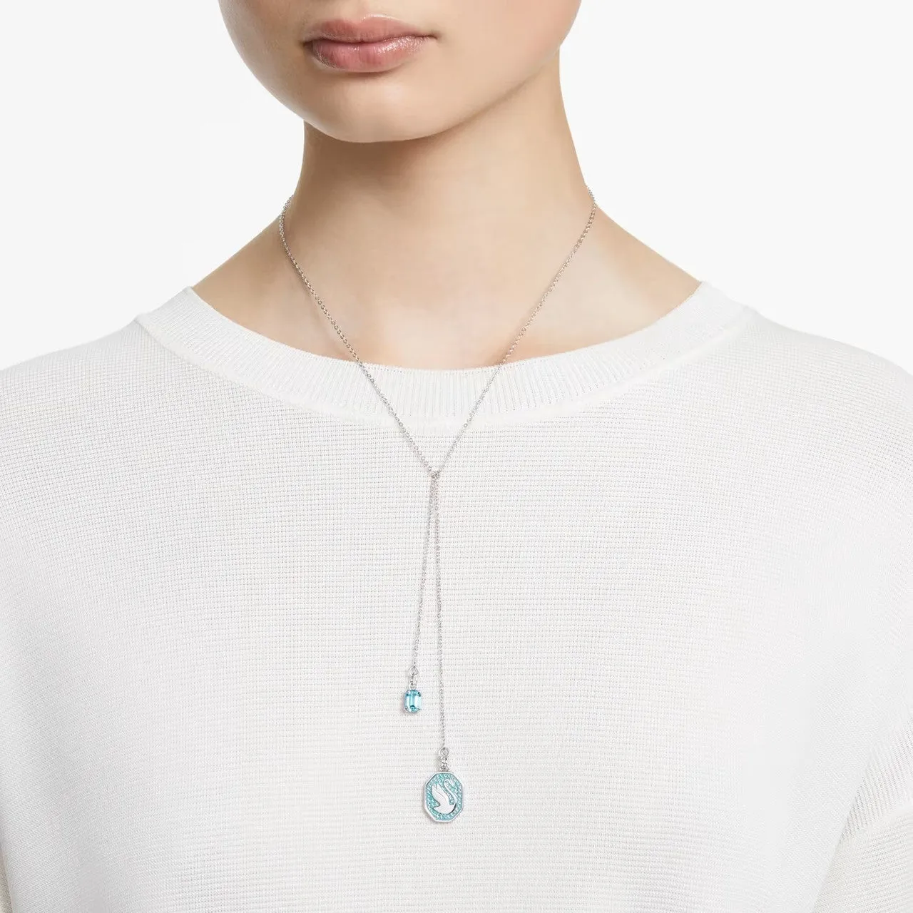 Swarovski Signum Y Necklace Swan, Blue, Rhodium Plated -5628544