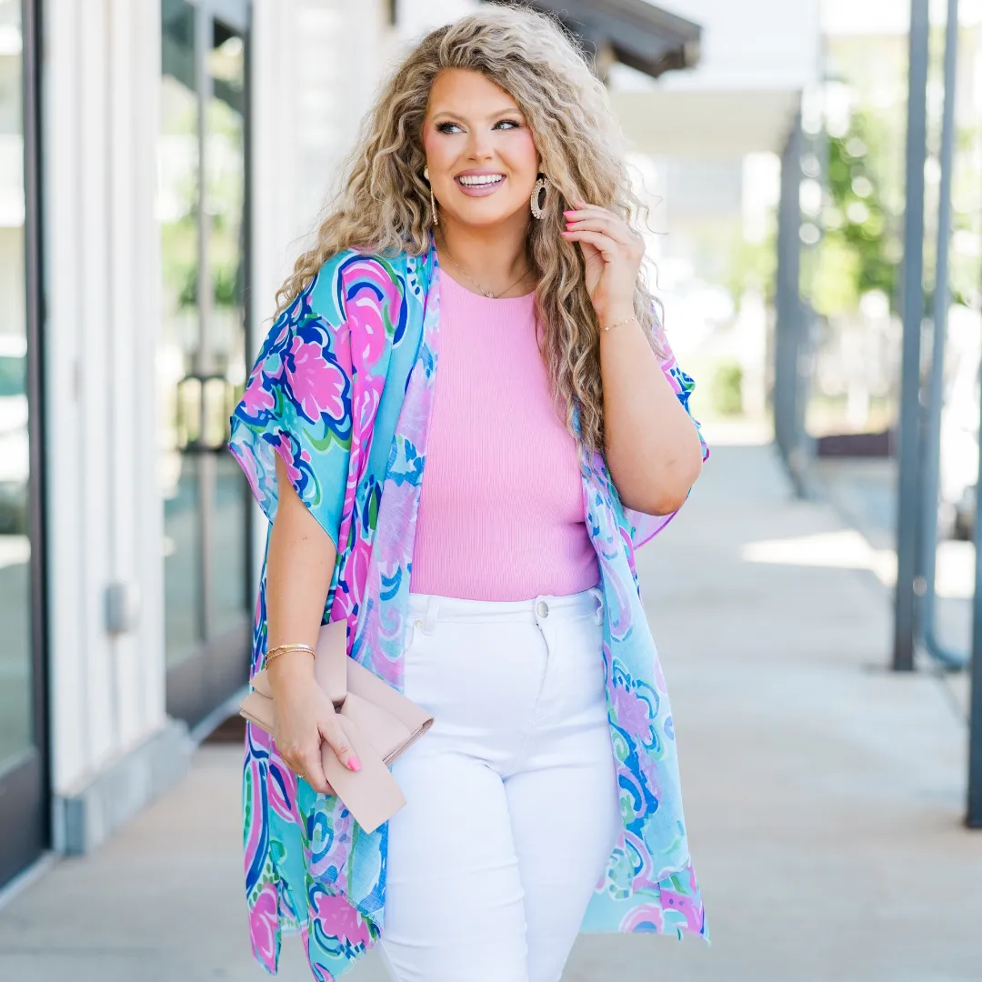 Tangled In Love Kimono, Blue-Pink