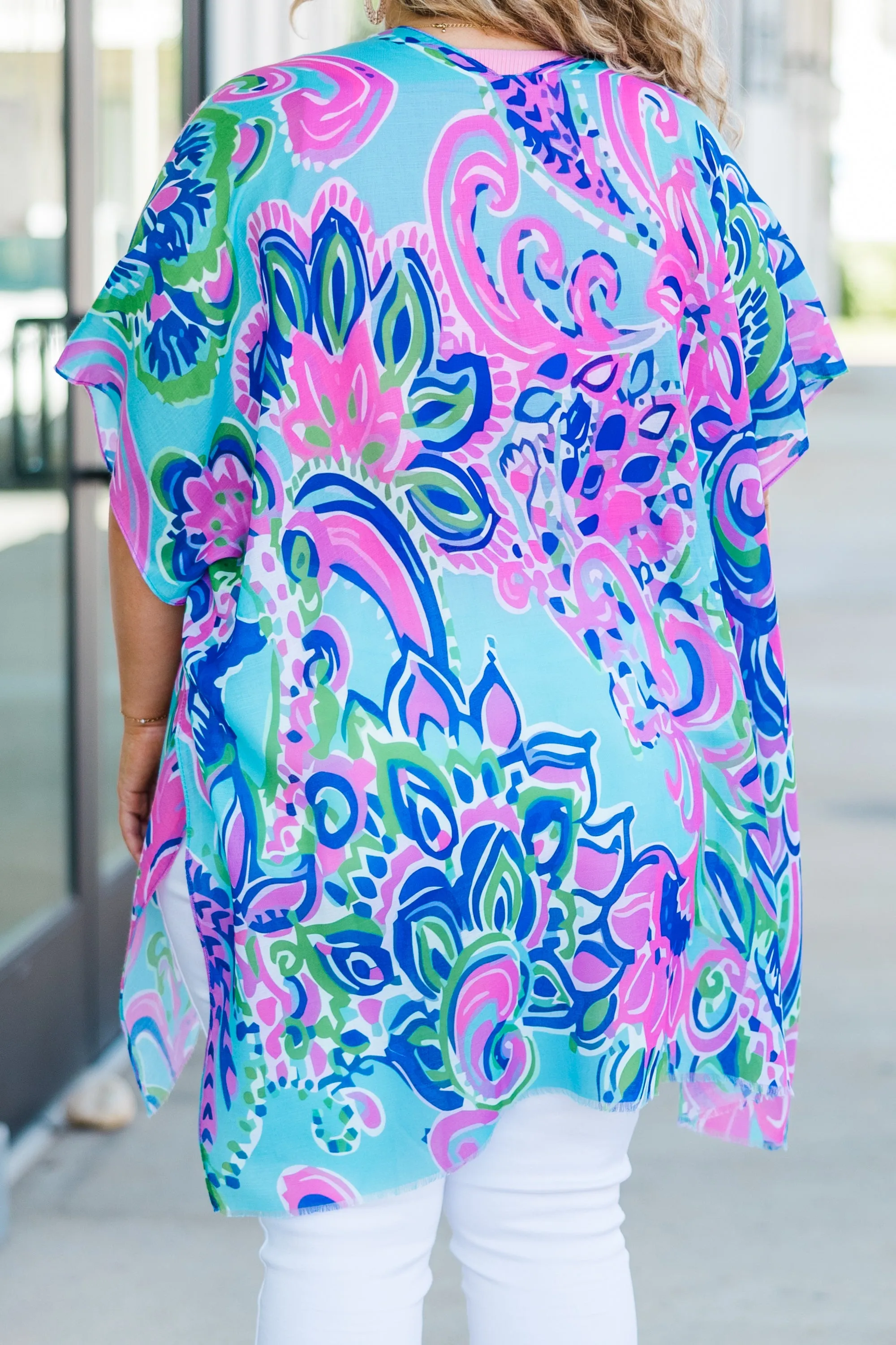 Tangled In Love Kimono, Blue-Pink