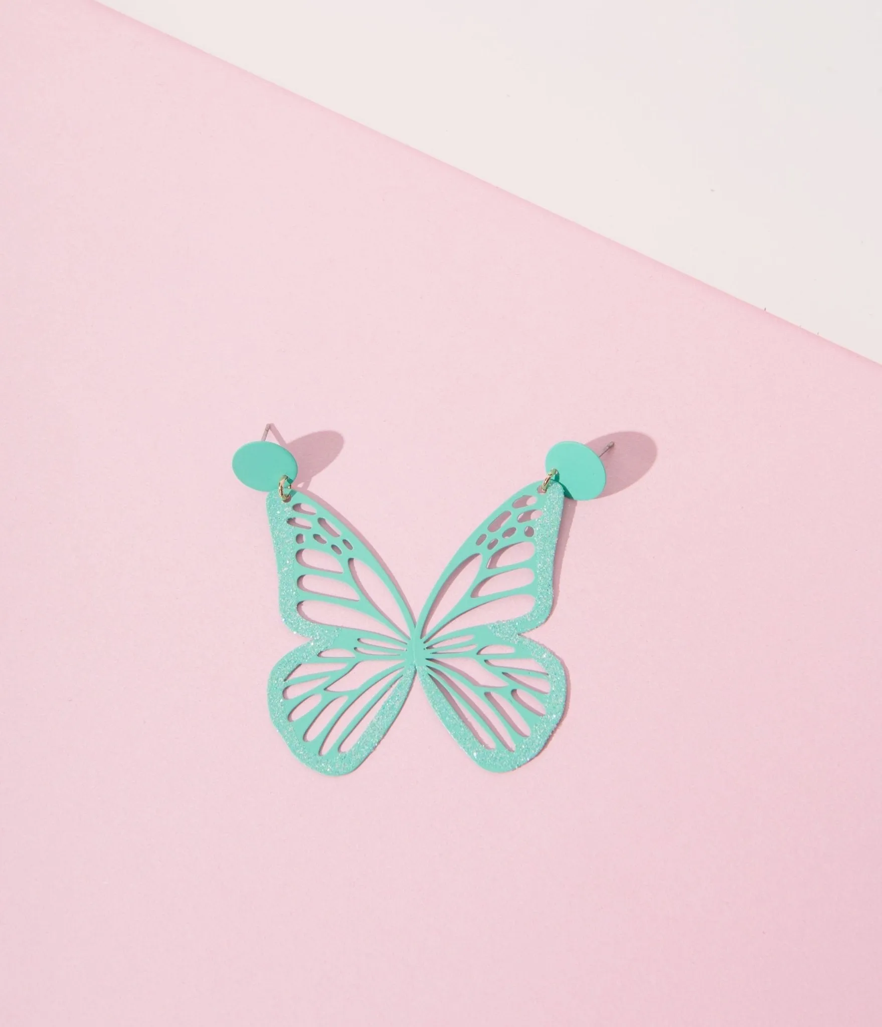 Teal Glitter Butterfly Wing Earrings