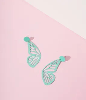 Teal Glitter Butterfly Wing Earrings