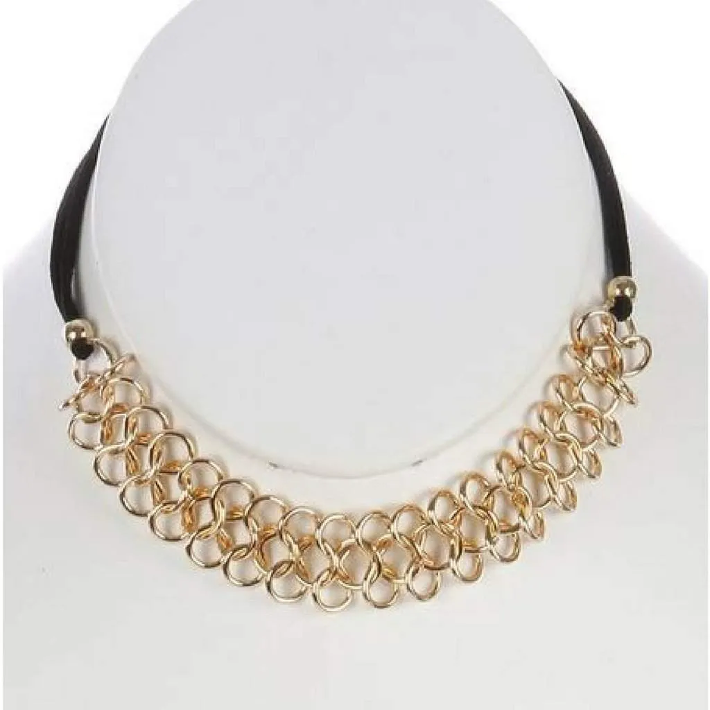 Triple Gold Chain and Black Suede Choker