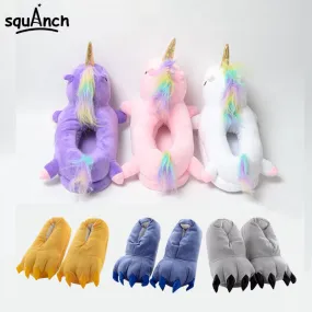 Unicorn Slippers Cartoon Animal Claw Kigurumi Onesies Pajama Shoes Kid Adult Kawaii Funny Casual style Cosplay Prop Party Wear