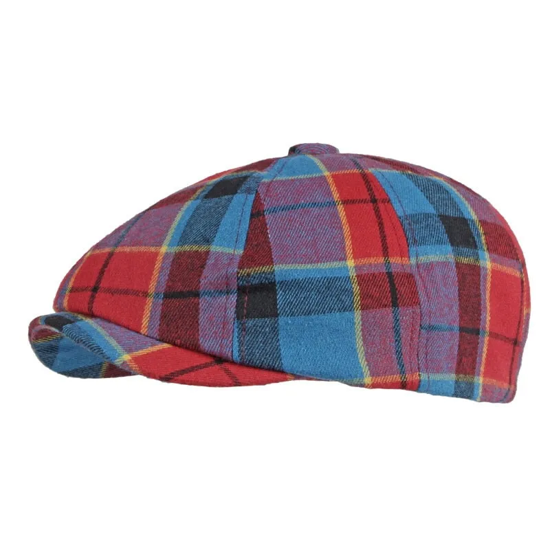 Unisex Casual Cotton Plaid Pattern Painter Octagonal News Boy Flat Cap