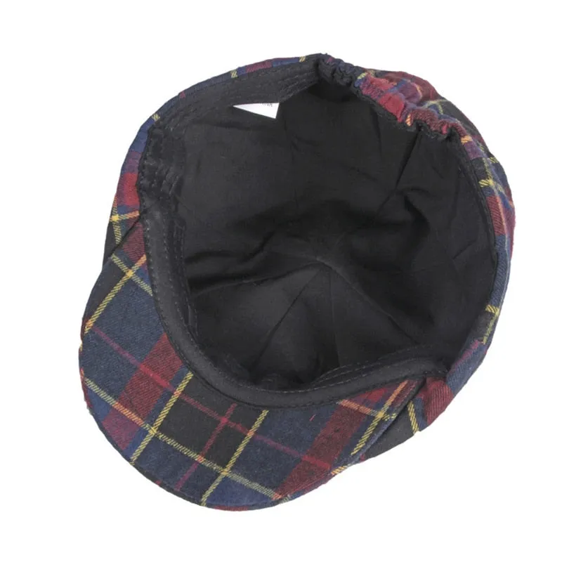 Unisex Casual Cotton Plaid Pattern Painter Octagonal News Boy Flat Cap