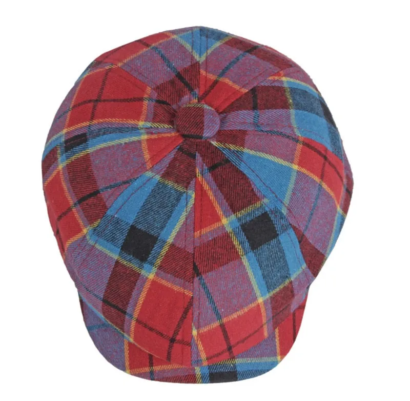 Unisex Casual Cotton Plaid Pattern Painter Octagonal News Boy Flat Cap