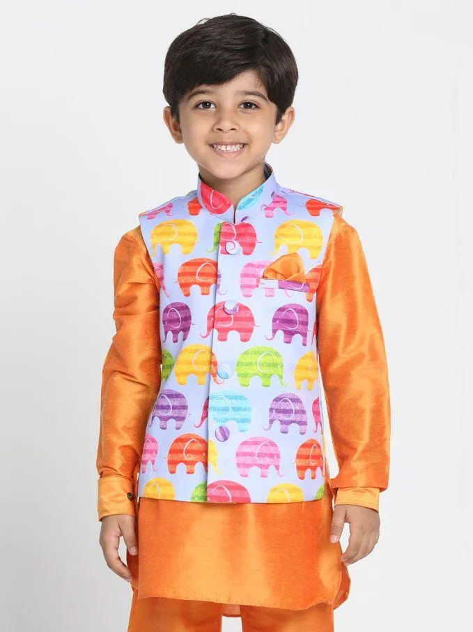 Vastramay Boys' Quirky Elephant Print Nehru Jacket