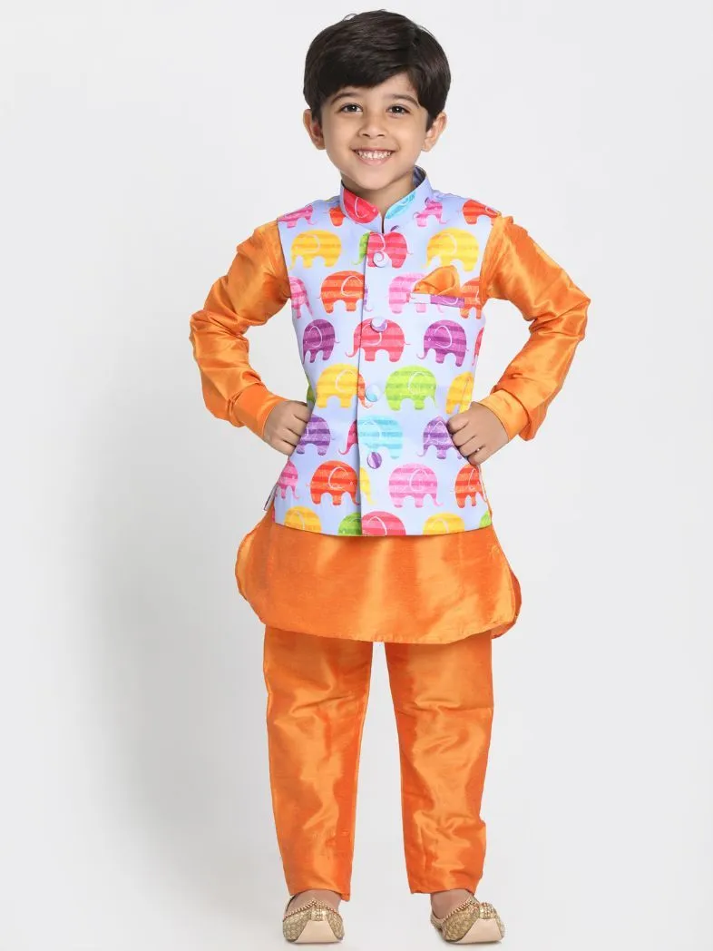 Vastramay Boys' Quirky Elephant Print Nehru Jacket