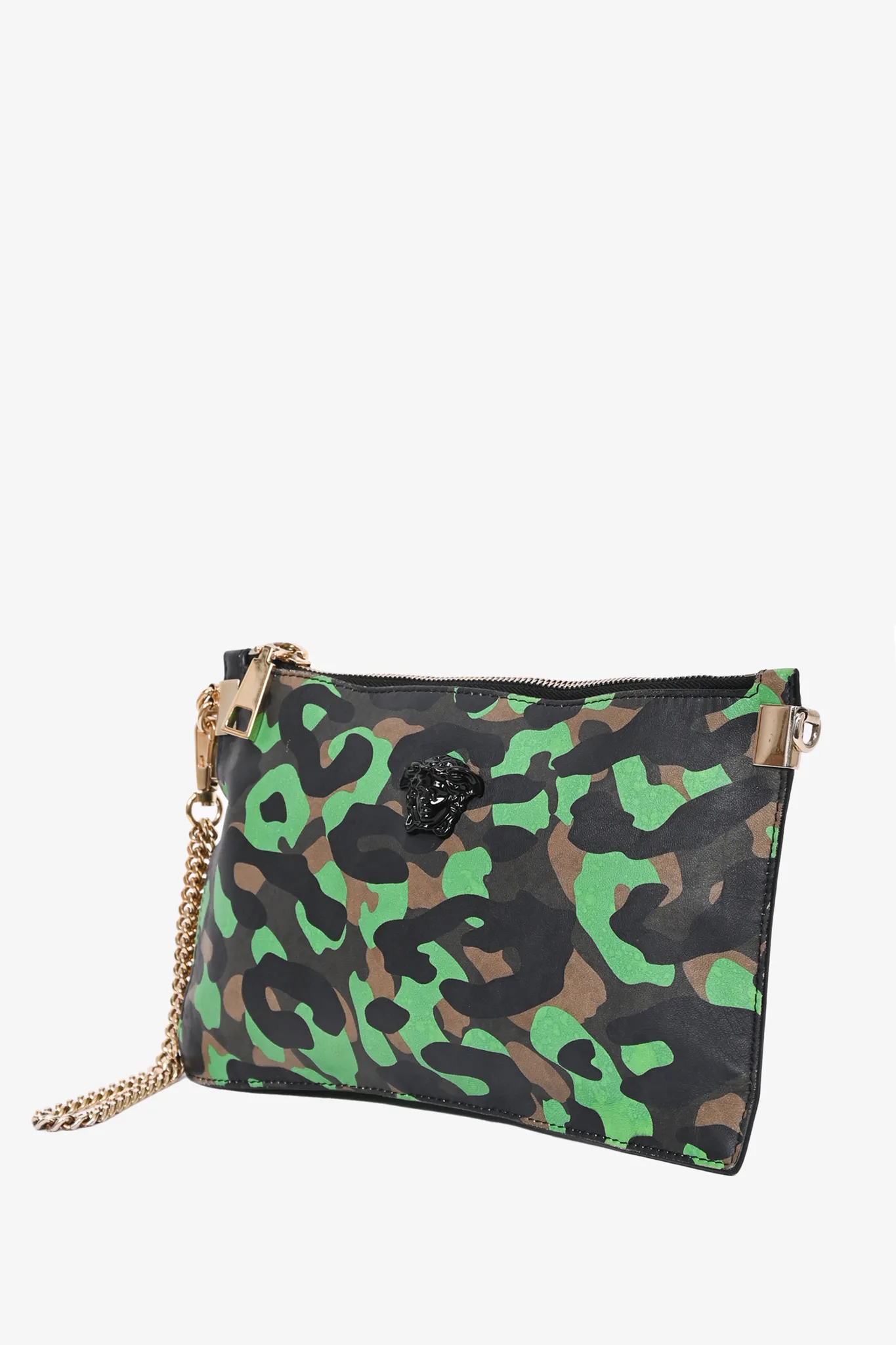 Versace Camoflauge Leather Medusa Gold Chain Crossbody Bag