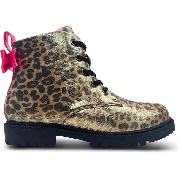 Yosi Samra Miss Charlotte Bow-Back Print Combat Boot, Leopard