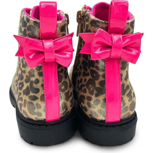 Yosi Samra Miss Charlotte Bow-Back Print Combat Boot, Leopard