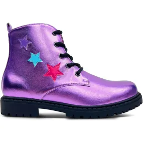 Yosi Samra Miss Christie Stars Applique Metallic Combat Boot, Lavender