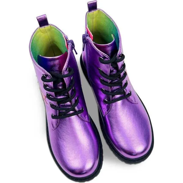 Yosi Samra Miss Christie Stars Applique Metallic Combat Boot, Lavender