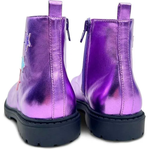 Yosi Samra Miss Christie Stars Applique Metallic Combat Boot, Lavender