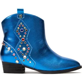 Yosi Samra Miss Dallas Embellished Cowboy Boot, Blue Metallic