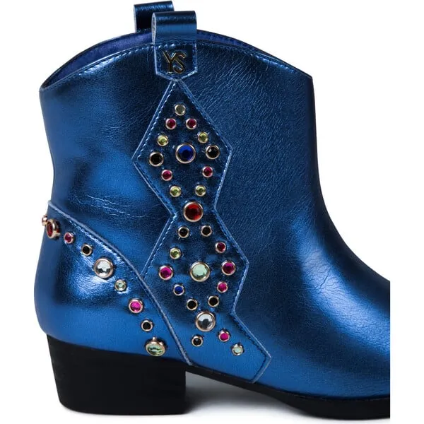 Yosi Samra Miss Dallas Embellished Cowboy Boot, Blue Metallic