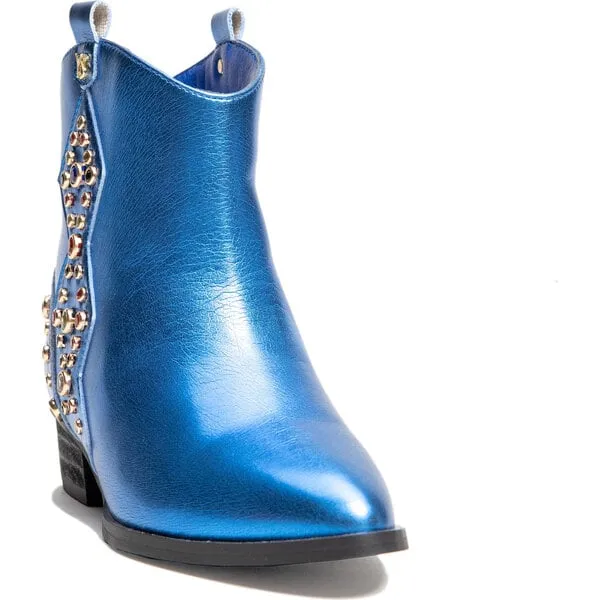 Yosi Samra Miss Dallas Embellished Cowboy Boot, Blue Metallic