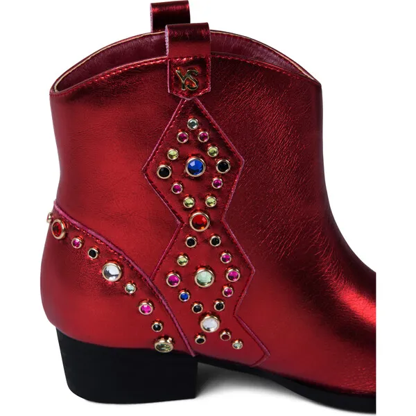 Yosi Samra Miss Dallas Embellished Cowboy Boot, Red Metallic