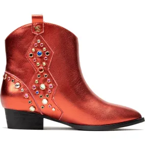 Yosi Samra Miss Dallas Embellished Cowboy Boot, Red Metallic